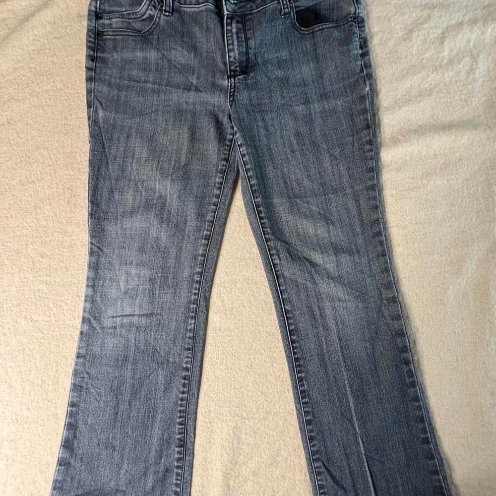 Mossimo Premium Denim Low Rise Bootcut Jeans Blue Rhinestone Pocket Womens 10